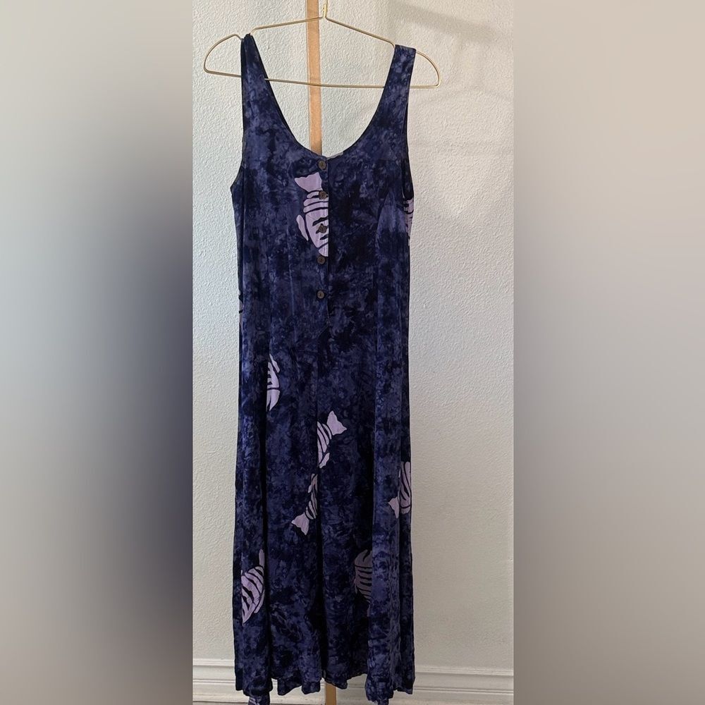Stylish Purple boho Sleeveless Dress with fish Design- Small